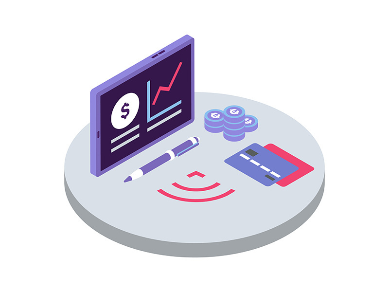 E payment isometric color vector illustration