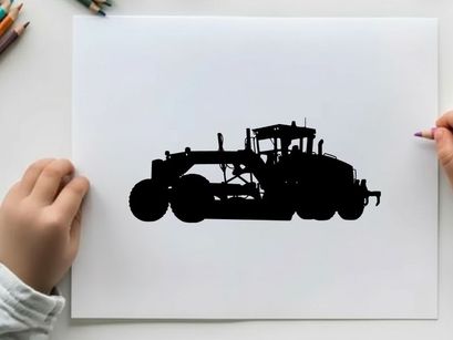 Silhouette of a large industrial tractor or bulldozer vehicle