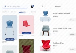 Home and My cart screens for Furniture app