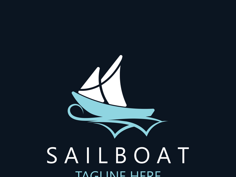 Sailboat vintage logo minimalist with wave, travel yacth or sailing boat vector design template