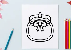 Scented candle line art icon. Minimalist vector illustration of a decorative wax candle.