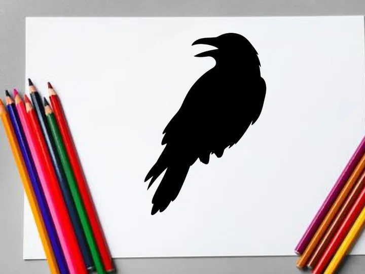 Silhouette of a Crow or Raven on White Background