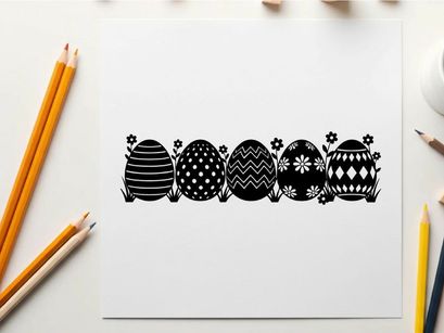 Easter eggs silhouette with various patterns and floral accents