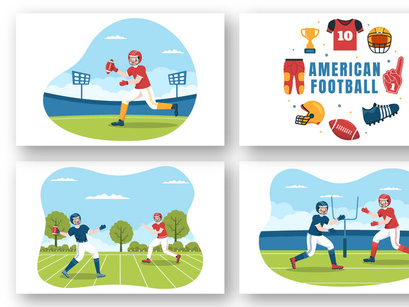 13 American Football Sports Player Illustration