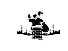 Santa claus silhouette climbing down a chimney on christmas eve night