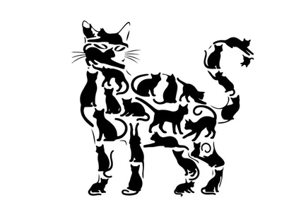 Silhouette of a cat with swirling patterns design