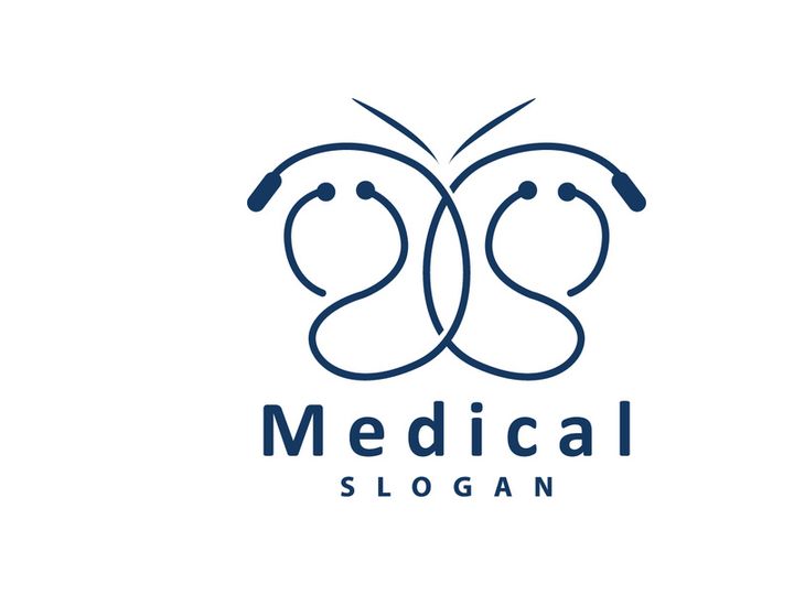Stethoscope Logo, Simple Line Model Health Care Logo Design