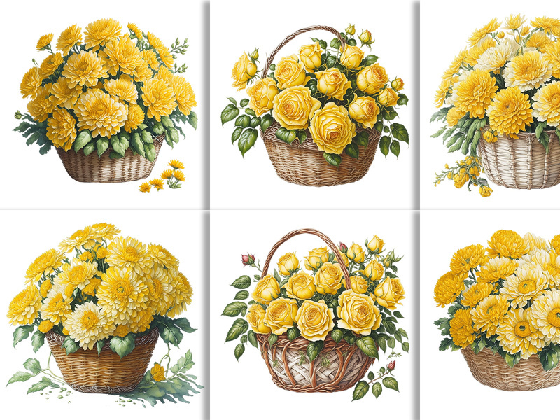 Watercolor Floral Flower Basket Design