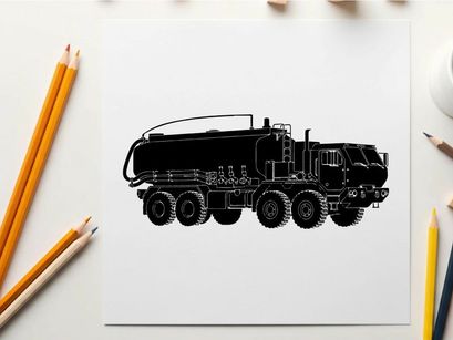 Silhouette of a large industrial truck with tanker trailer silhouette