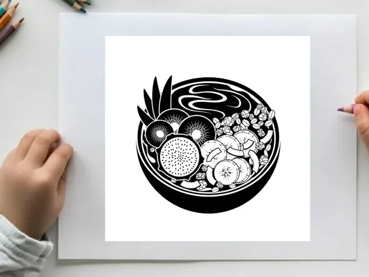 Silhouette of a bowl filled with various fruits and nuts