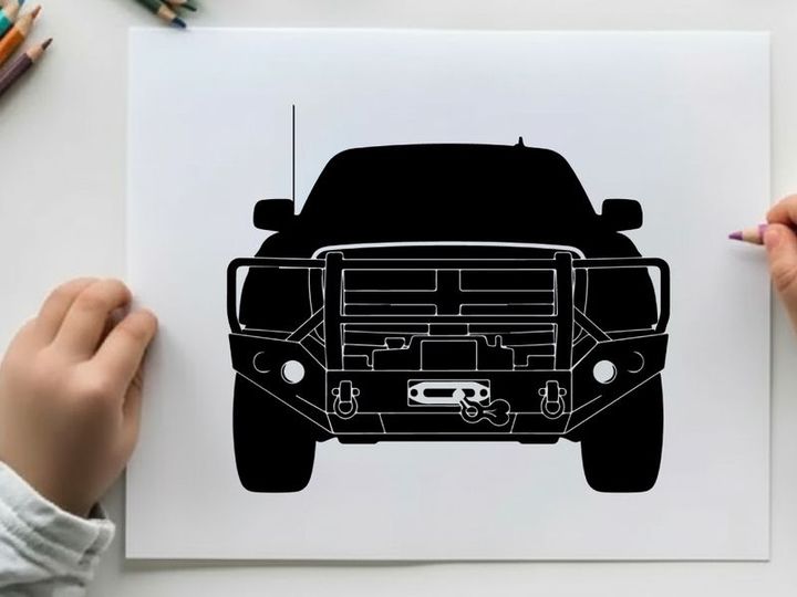 Silhouette of a rugged off road vehicle with a grill and bumper