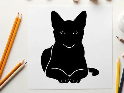 Black silhouette of a cat sitting down looking forward