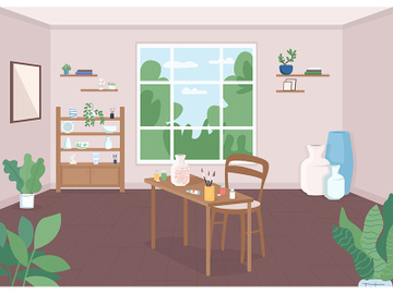 Pottery classroom flat color vector illustration preview picture