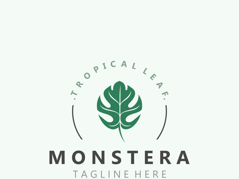 Monstera deliciosa leaf nature logo design, flat plant icon design illustration template