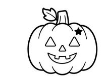 Calabaza de Halloween dibujada a mano con cara alegre y tallo de hoja. Ilustración de calabaza de dibujos animados para diseños de otoño festivos y vacacionales.