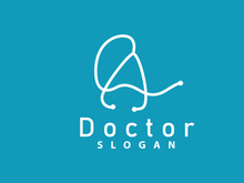 Stethoscope Logo, Simple Line Model Health Care Logo Design