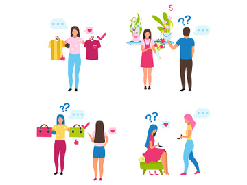 Buyers choosing goods flat vector illustrations set preview picture