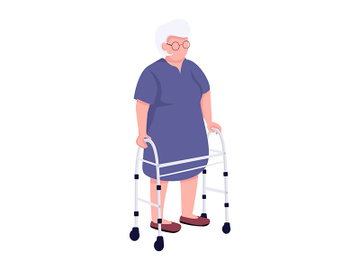 Senior woman using walker flat color vector faceless character preview picture