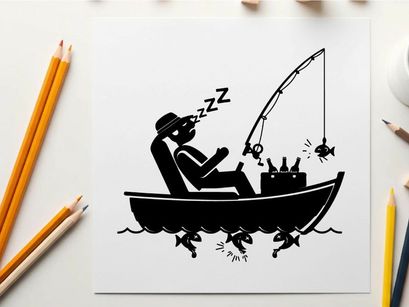 Silhouette of a man fishing in a boat silhouette