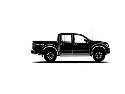 Silhouette of a black pickup truck with four doors