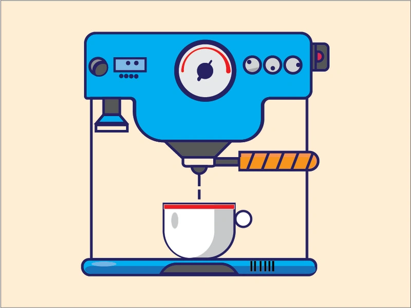 Flat design coffee machine in Adobe illustrator