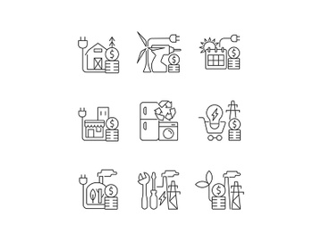 Electrical energy cost linear icons set preview picture