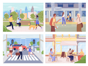 Modern urban lifestyle color vector illustration set preview picture