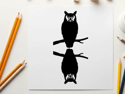 Silhouette of two owls perched on branches facing opposite directions