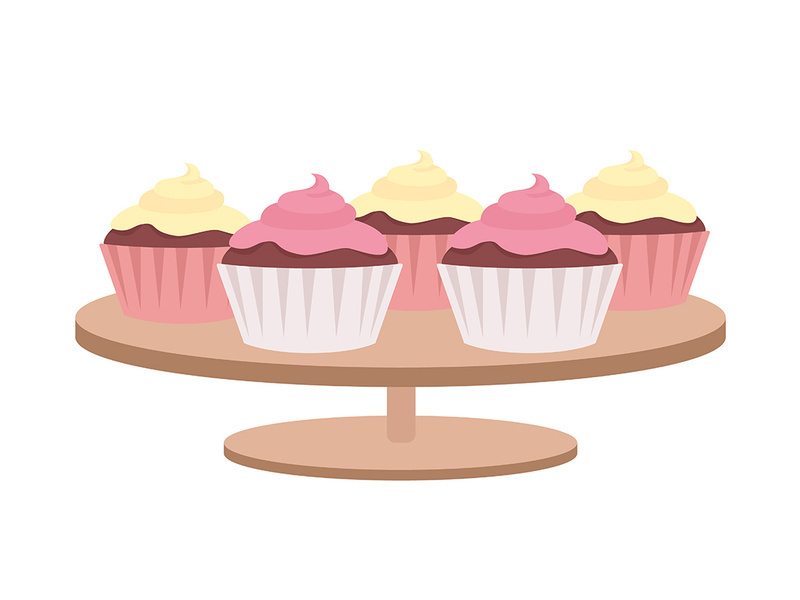 Muffins with whipped cream semi flat color vector object