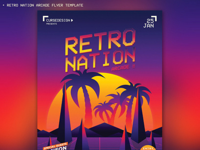 Retro Nation Arcade Flyer Template - PSD