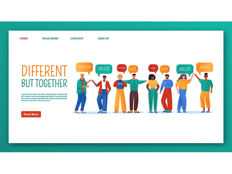 Different but together landing page vector template