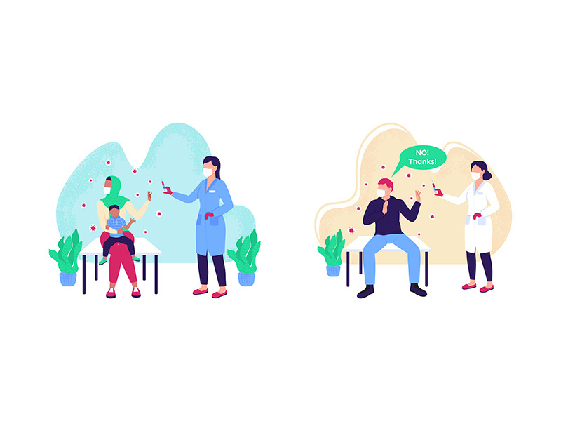 Anti vaccination flat concept vector illustration set