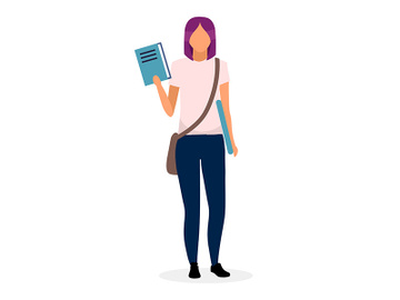 Teenage schoolgirl with book flat vector illustration preview picture