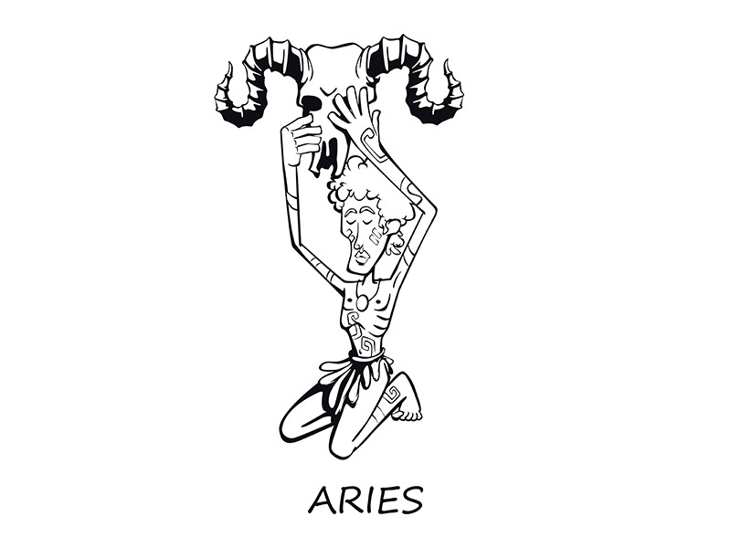 Aries zodiac sign man outline cartoon vector illustration