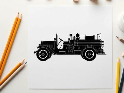 Vintage fire truck silhouette from early 20th century