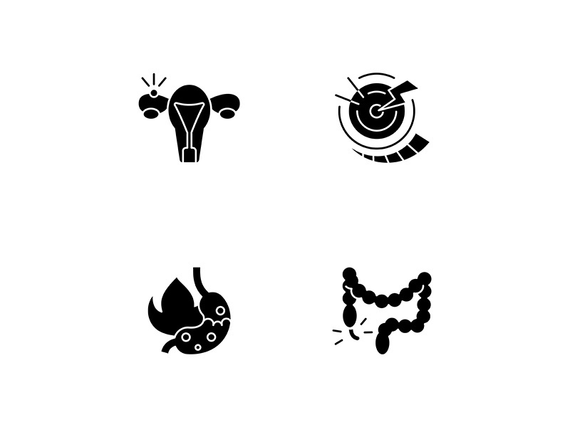 Abdominal inflammation black glyph icons set on white space