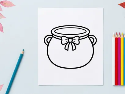 Balde de doces de Halloween desenhado à mão com laço. Ilustração clássica de balde de trick-or-treat para comemorações festivas.