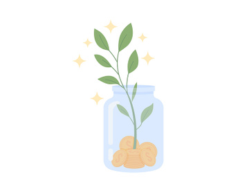 Glass jar with coins and sapling semi flat color vector object preview picture