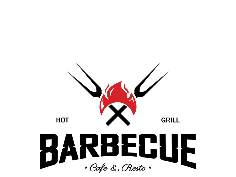 Simple Barbecue Vintage hot grill, with crossed flames and spatula. Logo for restaurant, badge, cafe and bar.vector