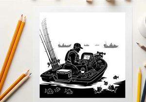 Silhouette of a man fishing on a boat in the water at sunset