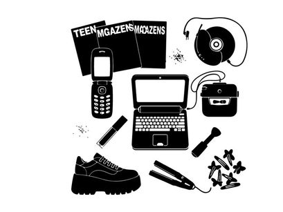Retro teen items silhouette illustration