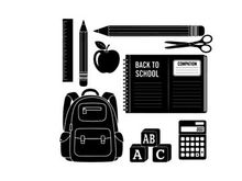 Back to school silhouette of educational supplies and objects