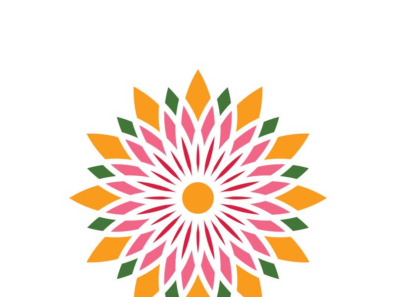 Traditional Asian colorful floral pattern Stained glass mosaic logo tile design inspiration