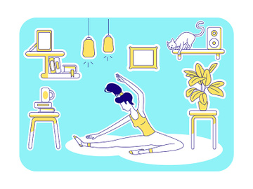 Yoga at home flat silhouette vector illustration preview picture