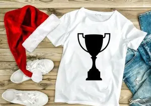 A black silhouette of a trophy cup on a white background