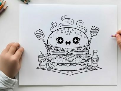 Cute burger character cooking vector illustration flat design