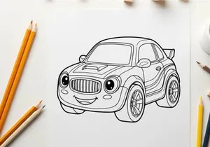 Cute cartoon car smiling happy face vector illustration