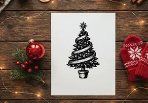 Decorative Christmas Tree with Spiral Ribbon and Star Topper