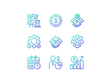 Business activities gradient linear vector icons set preview picture