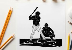 Baseball player silhouette at home plate with catcher